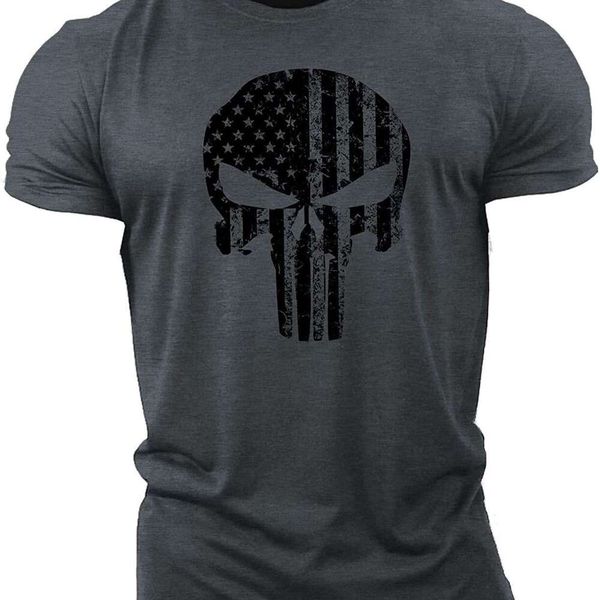 Men Skull Fitness Short Mangueta Camise