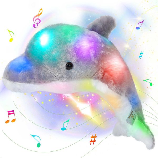 Plush Light - Up toys 40cm Musical Light-up Dolphin Doll Plush Toys Sleeping Throw Pillows Soft Grey Stuffed Animals for Girl Kids Glowing T