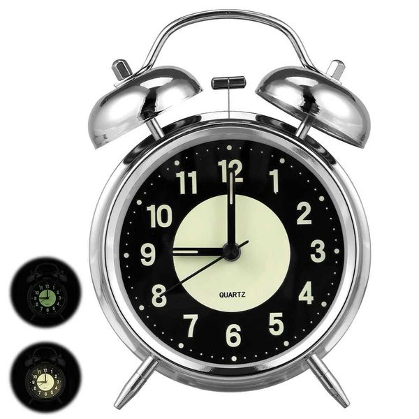 1-5 sets Alarm Clock Metal Twin Bell Alarm Clock with Night Light Retro Bedside Clock Silent Table Alarm Clock Battery OperatedT250114