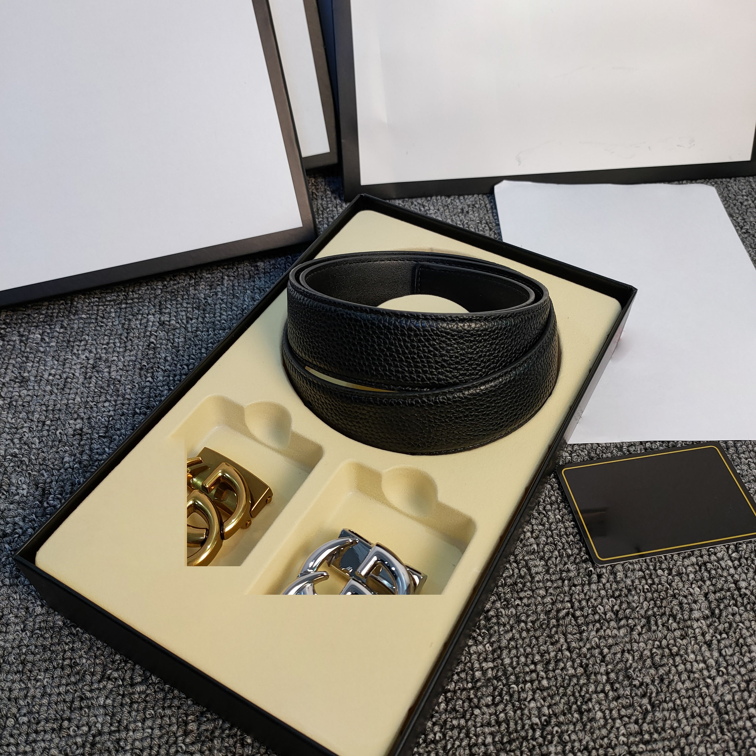 mens designer belt set fashion womens belt 2 smooth letter buckle leather 38mm multiple style choice printed leather litchi grain leather clip desig