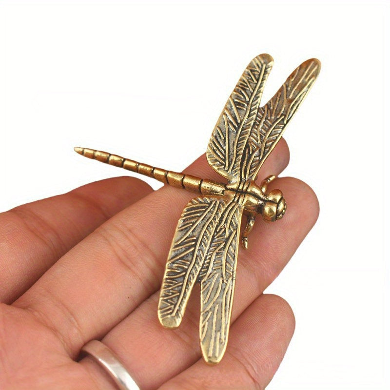TEMU Hand- Brass Dragonfly Decor: Retro-style Desktop Ornament. Tea Pet Collections, Infusing Classic