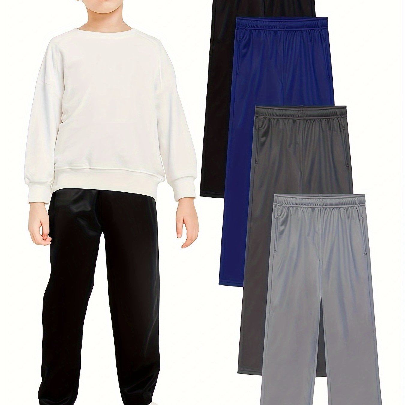 TEMU 4 Pairs Boys Fleece Lined Open Bottom Sweatpants Boys Sport Jogging Bottoms With Pockets And Drawstring Teen With Drawstring, School Uniform