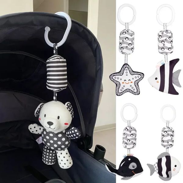Stroller Bed Hanging Bell Plush Doll Baby Infant Rattles born Black White Visual Grab Ability Training Toys 250113