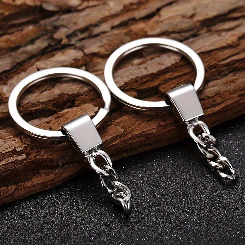TEMU 10pcs Premium Silvery Keychain Rings With Short Chains, 30mm Polished Alloy Split Rings For And Crafts