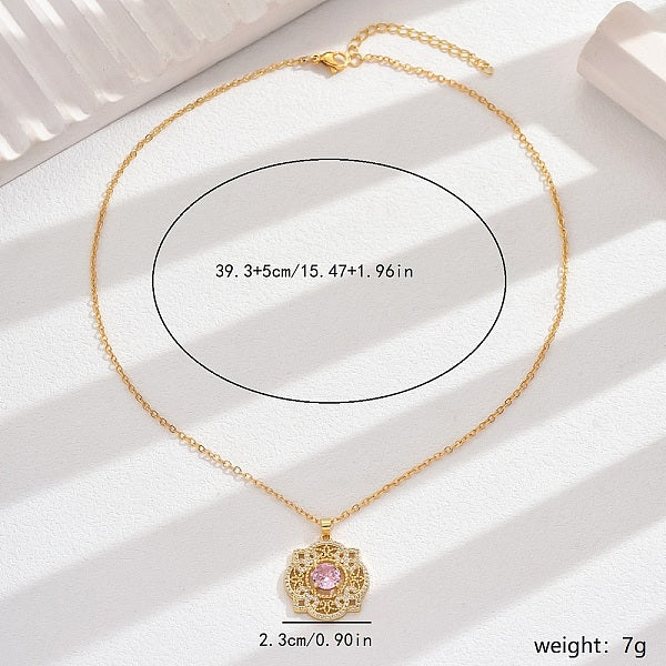 Collares con colgante de clavícula de flores de circonia cúbica pavé de latón de estilo étnico vintage para mujer