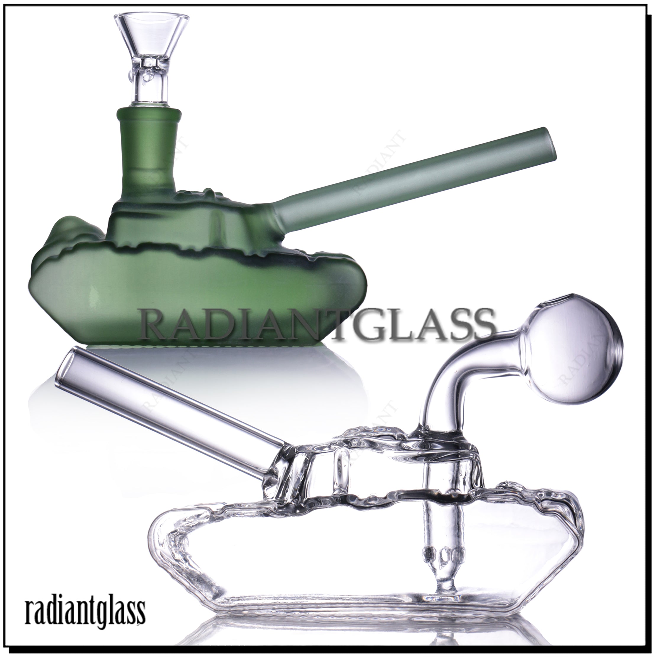 Mini Tank Design Glass Bong with Curved Oil Burner Pipe and Downstem Creative Smoking Water Pipes Small Hookahs Dab Rig Hand Bubbler Bongs for Smoki
