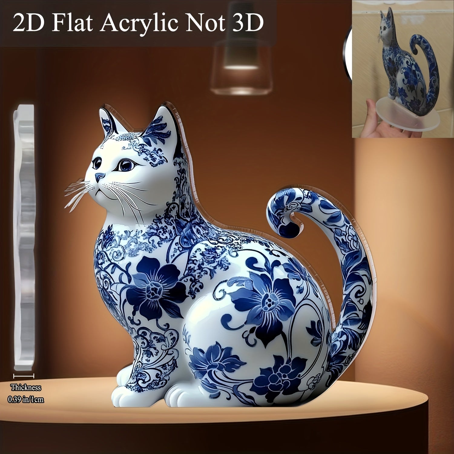 TEMU 2d Flat, 1pc Elegant Blue & Porcelain Statue - 2d Flat Acrylic Desktop Decor, Perfect For Office, Home, Bar, Cafe | Ideal Gift For Lovers On