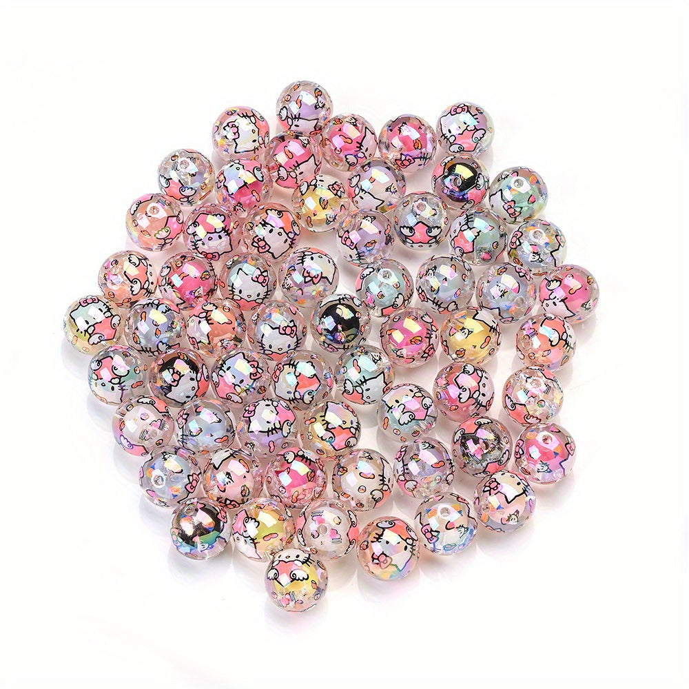 TEMU 30pcs 16mm For Hello Kitty Acrylic Round Beads, Cartoon Anime Charms For Making, Keychains, Earrings, Bracelets, Necklaces, Creative Gifts