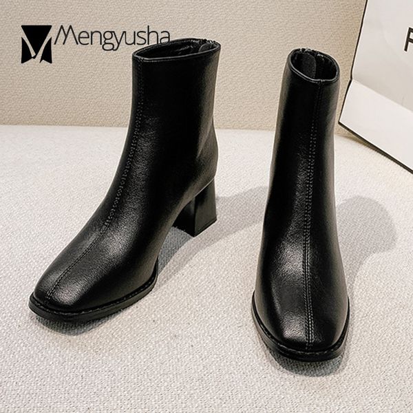 short zipper british women shoes 34-40 microfiber leather ankle riding boots square toe thick high heels botines mujer bb47