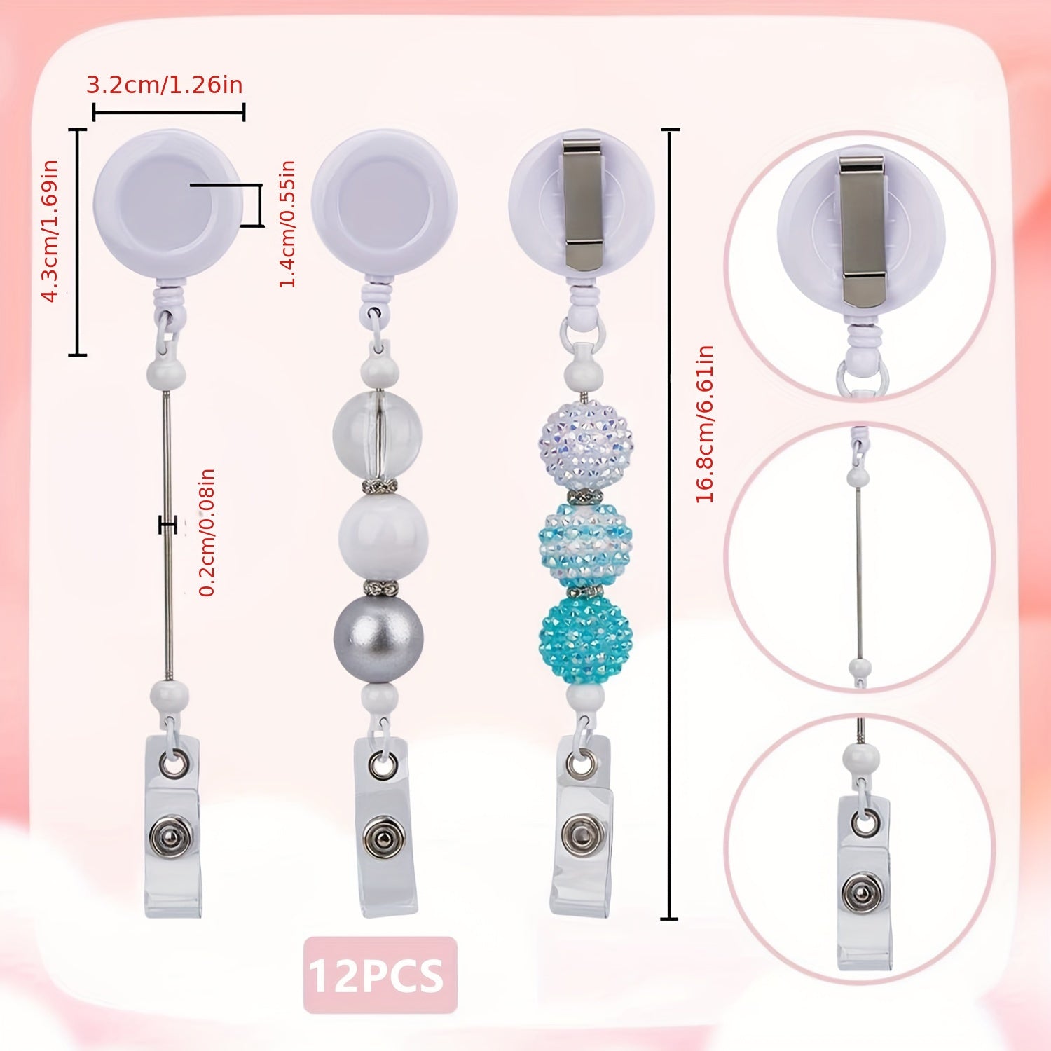 TEMU [12pcs Expandable Badge ] 12pcs Expandable Badge , White Plastic Retractable Badge Holders For Id Cards, Certificates, Small Gifts, Diy Crafts,