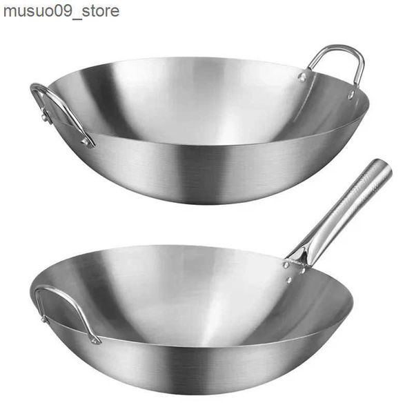 Other Cookware Stainless Steel Non Stick Wok Chinese Handmade Wok Double Ear Chef Fry Wok Gas Cooker Non Coating Round Bottom Cooking Woks L