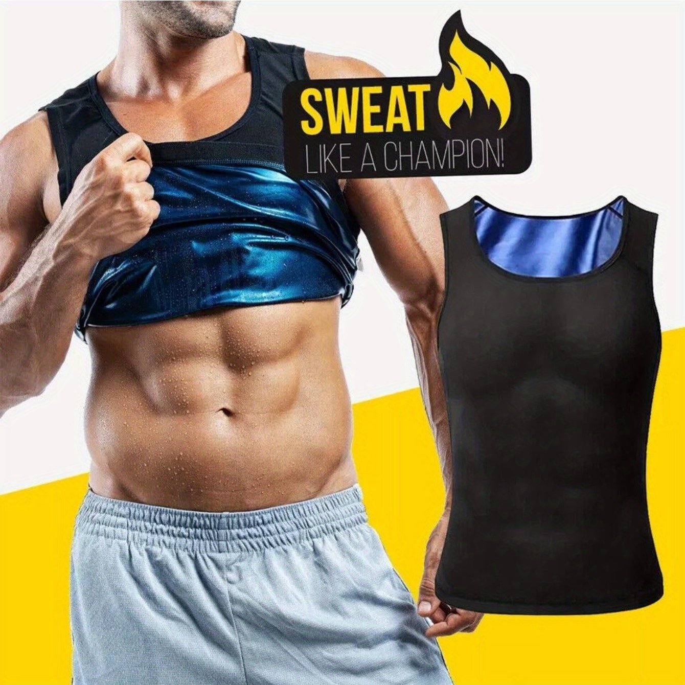 TEMU Men's Gynecomastia Compression Shirt & Sauna Vest - Enhancer Body Shaper, , Gym Workout Top, Slim-fit T-shirt For Chest, Wear (black-blue) -