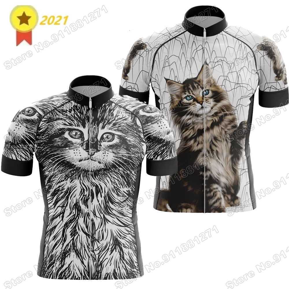 2021 Funny Cat Cycling Jersey Short Sleeve Summer Cartoon Cycling Clothing Road Bike Shirts Bicycle Tops MTB Wear