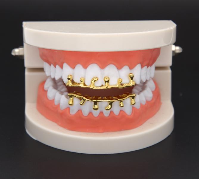 Hip Hop Gold Teeth Grillz Drip 8 Teeth Grills Dental Cosplay Bottom Lower Tooth Caps Rapper Mouth Jewelry Party Gift7148456