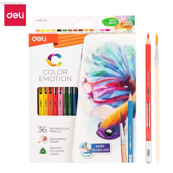 Pencils Deli Watercolor Pencil 12-24-36 Color Brush Art Set for Childrens Drawing Sketching Watercolor Pen Set d240510