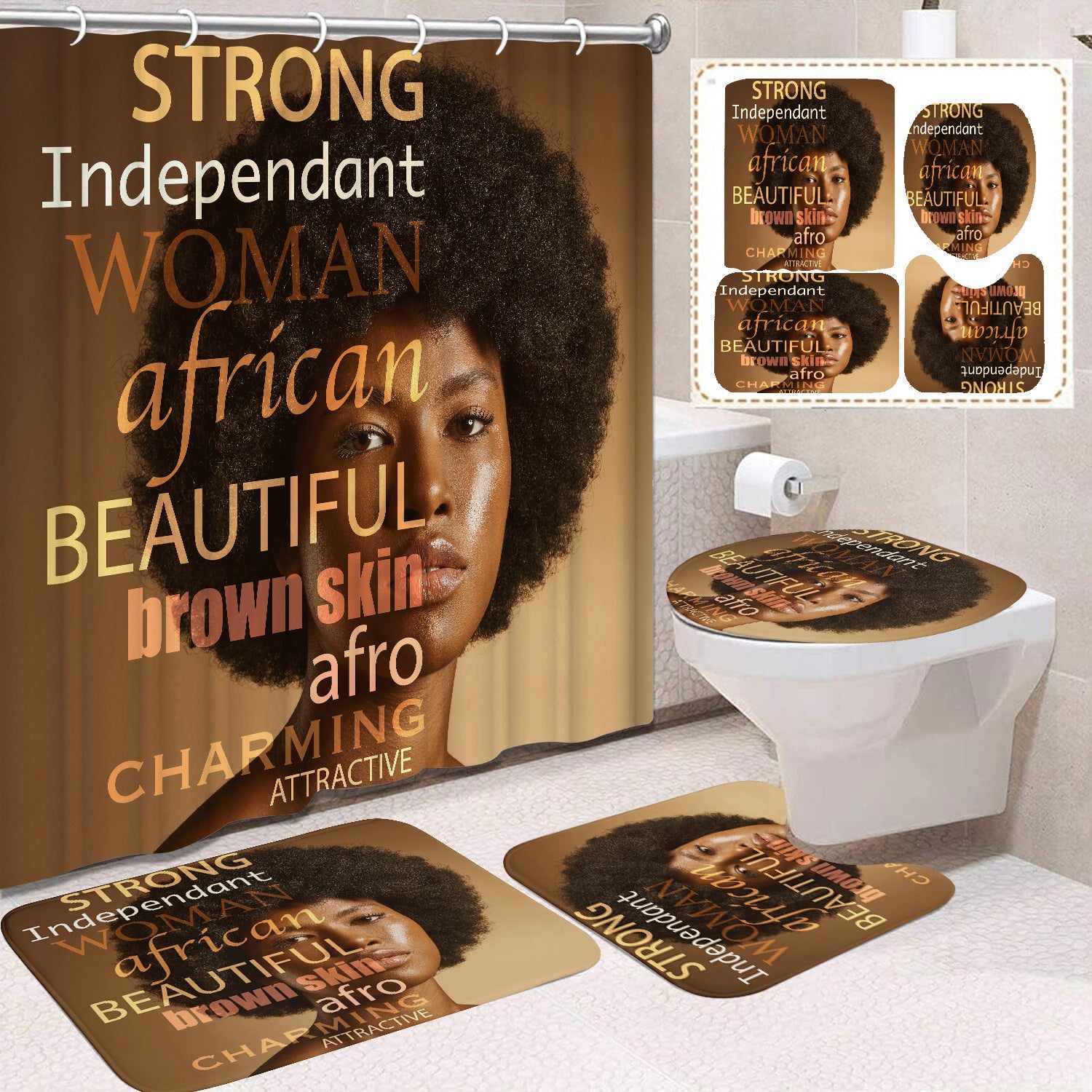 YL-37495 Shower Curtain African Girl Home Bathroom Decoration Curtain Toilet Floor Mat Toilet Non-slip Floor Mat