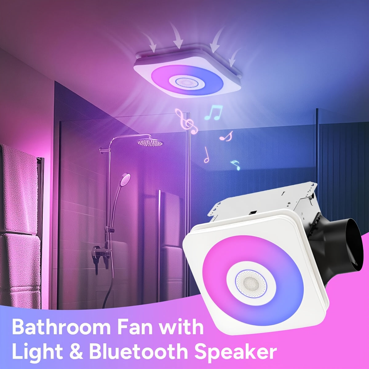 TEMU Syvio Bathroom Exhaust Fan With Bluetooth Speaker, (110-160 Cfm | 1.0 ) Speed, 40w High-efficiency Ventilation, Integrated 1500lm Three-color