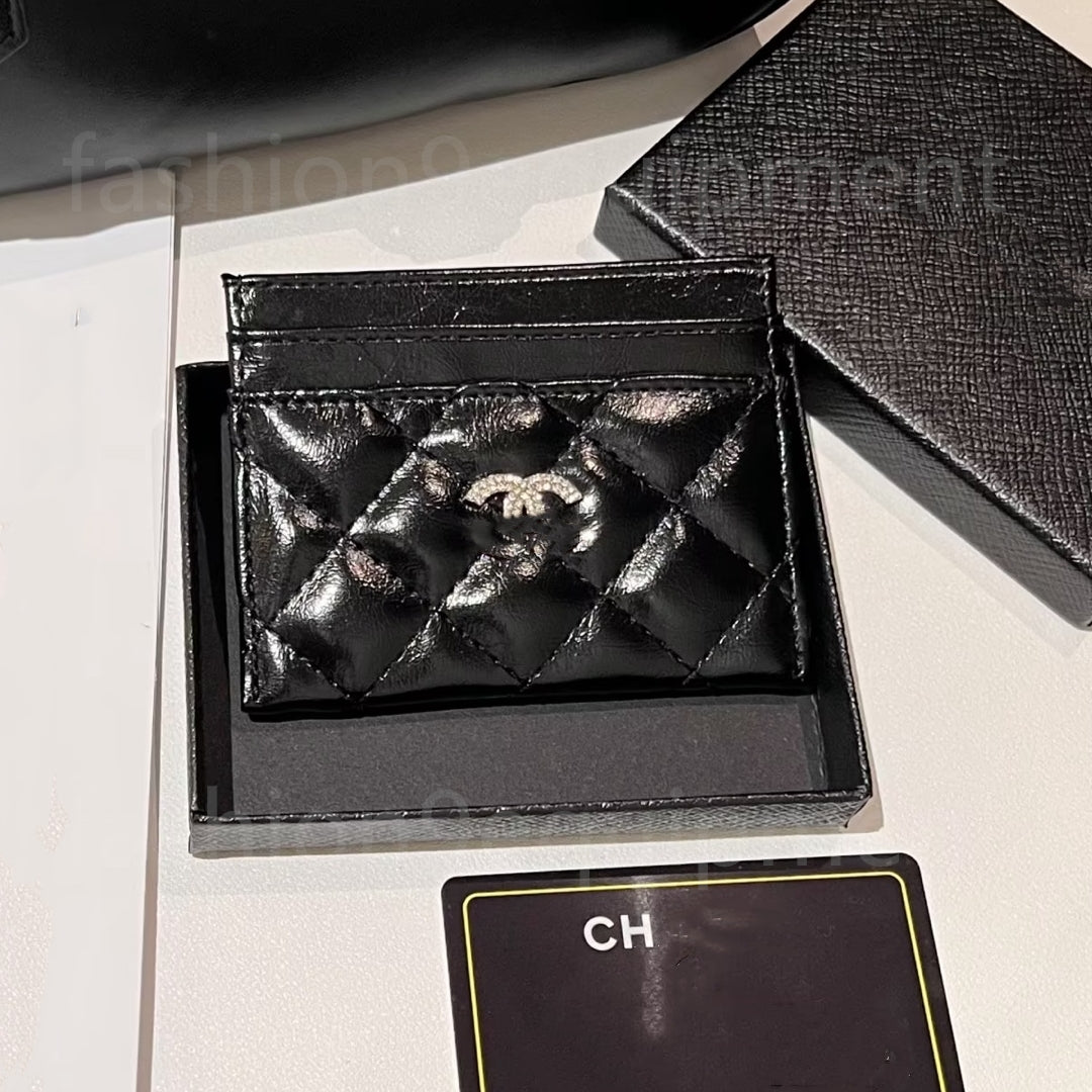 Top Luxury Designer Caviar Leather card holders Shining diamond 2C credit Card CHA Wallet vintage Short Case business card Purse Brown Women Men Key