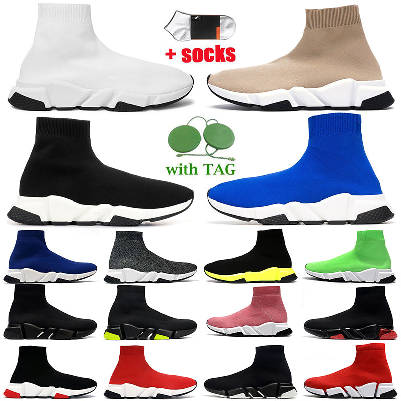 Designer Sock Shoes Me Women high quality classic black White Red Breathable Sneakers Race Casual Shoes Glitter Knitted Womens Sneaker Lace-up