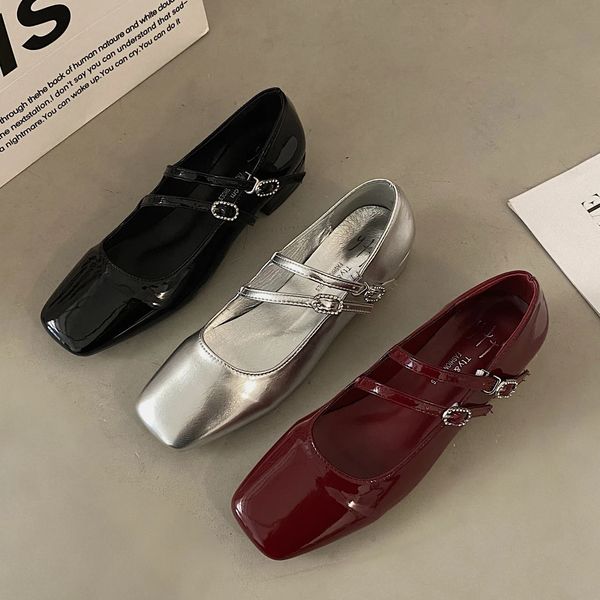 Double button ballet shoes spring womens flat shoes fashionable red elegant Mary shoes womens dress outdoor ballet dancer 241019