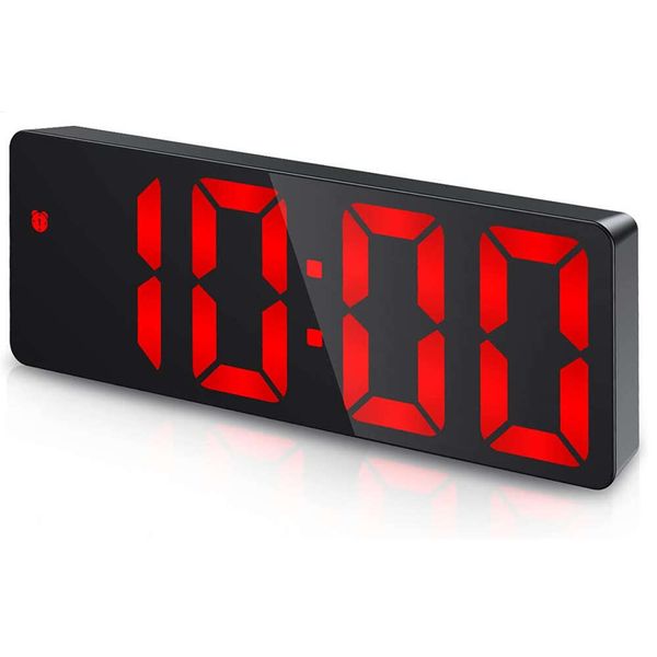 Digital Large Mirrored LED Display With Snooze Dim Mode Beside Desk For Bedroom Office Electronic Alarm Clock