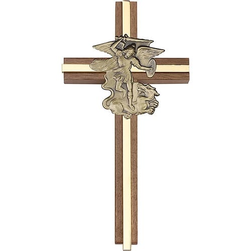 6 inch St. Michael Cross, Walnut w- Antique Gold inlay
