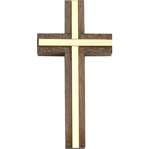 4 inch Plain Crucifix, Walnut w- Antique Gold inlay