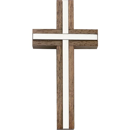 4 inch Plain Crucifix, Walnut w- Antique Silver inlay