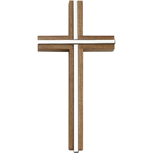 6 inch Plain Crucifix, Walnut w- Polished Silver Finish inlay