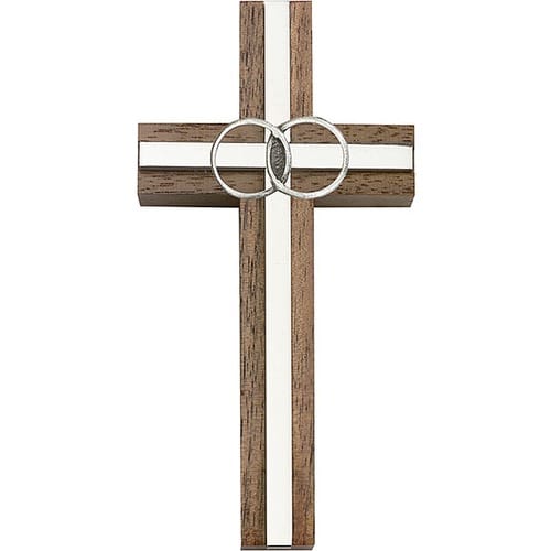 4 inch Marriage Cross, Walnut w- Antique Silver inlay