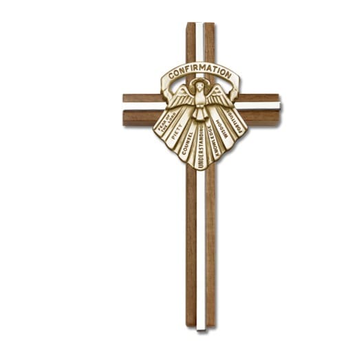 6 inch Confirmation Cross, Walnut w- Antique Gold inlay