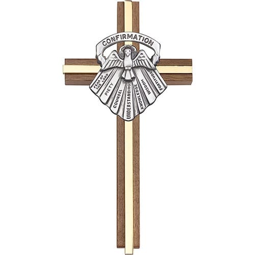 6 inch Confirmation Cross, Walnut w- Antique Silver inlay