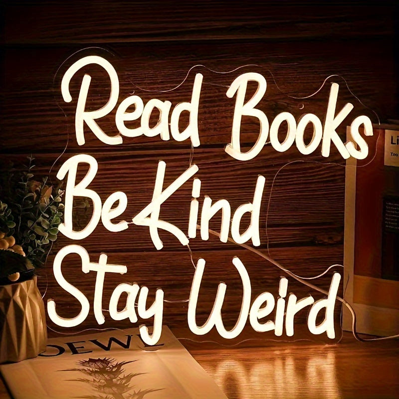 TEMU 1pc Quirky 'read Books Be Kind ' Neon Sign - Usb Powered, Dimmable, Push Button Control, Plastic Wall Hanging Decor For Bedroom, Bar, Party -