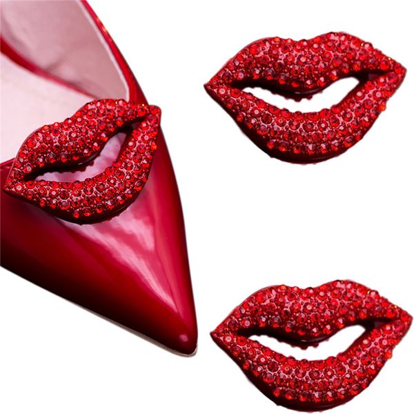 Shoe Parts Accessories Classic Red Lips Shoe Clips Detachable Rhinestones Shoe Decoration Women Pumps DIY Crafts Wedding Party Accessories C