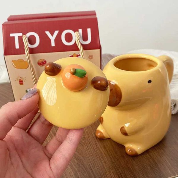 3d Capybara Mug Ceramic Coffee Mug Cartoon Capybara Couple Cup With Handle And Lid Funny Tea Cup Table Utensils for Girls GiftT250211