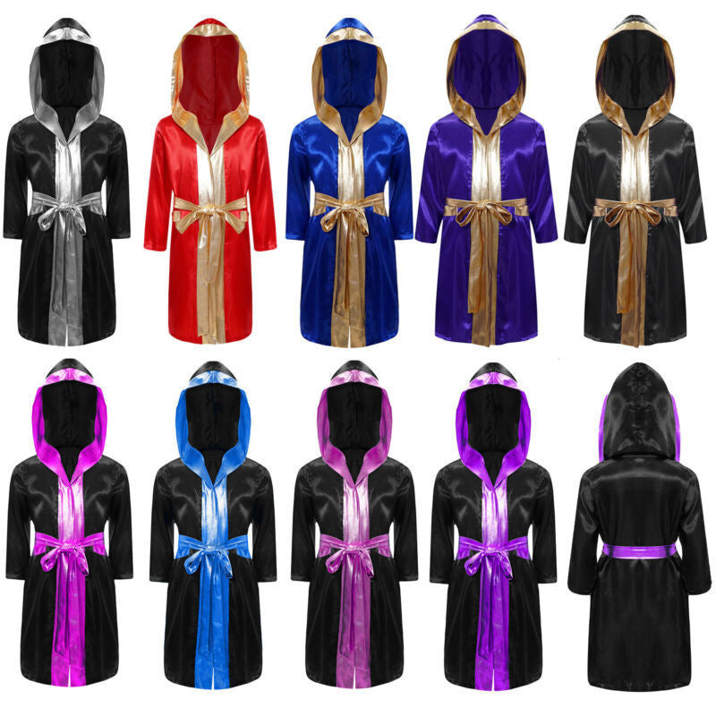 rens boxing costume Halloween role-playing costume long sleeved open front metal decoration satin hooded sweatshirt 241127