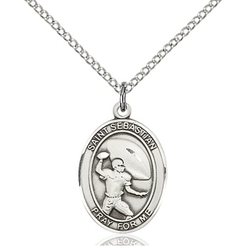 Sterling Silver St. Sebastian - Football Pendant