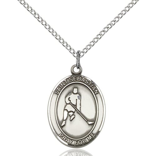 Sterling Silver St. Sebastian-Ice Hockey Pendant