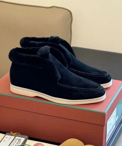 Winter Warm Men Women L&Piana High Top Sneakers Shoes Fur Casual Open Walk Suede Leather Sole Party Dress Skateboard Comfort Couple Walking