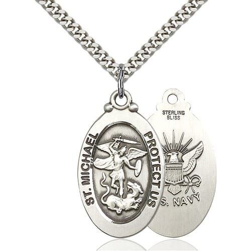 Sterling Silver St. Michael - Navy Pendant