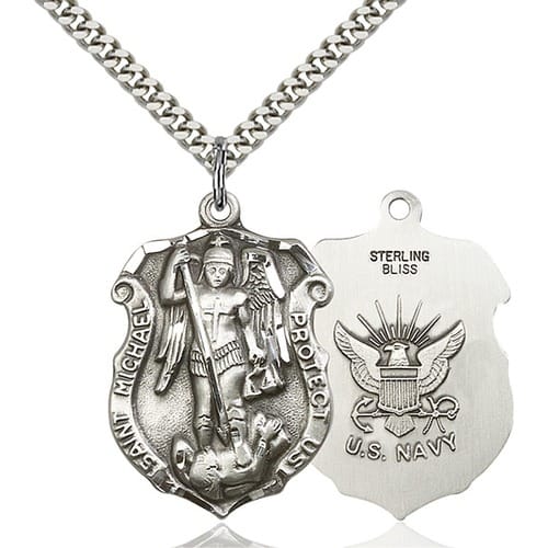 Sterling Silver St. Michael Pendant - Navy