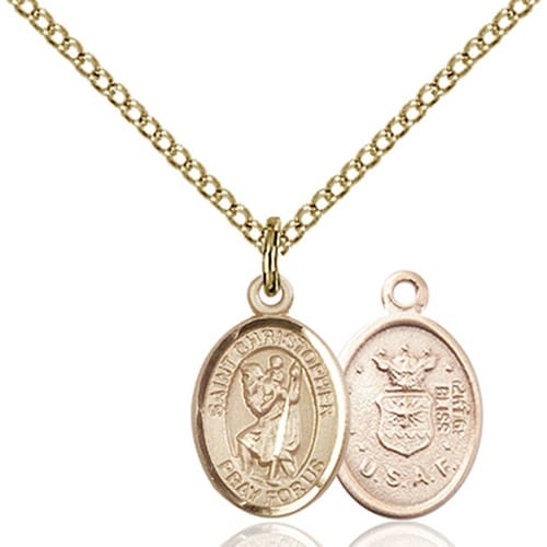 14kt Gold Filled St. Christopher - Air Force Petite Pendant