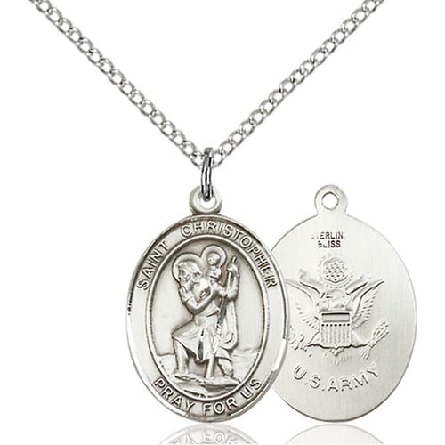 Sterling Silver St. Christopher - Army Pendant