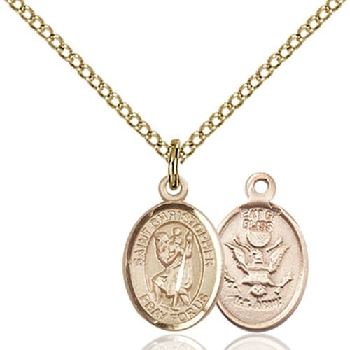 14kt Gold Filled St. Christopher - Army Petite Pendant