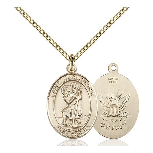 14kt Gold Filled St. Christopher - Navy Pendant
