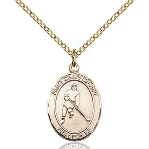 14kt Gold Filled St. Christopher-Ice Hockey Pendant