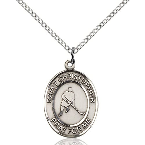 Sterling Silver St. Christopher-Ice Hockey Pendant