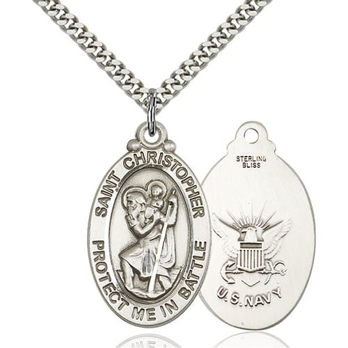 Sterling Silver St. Christopher Pendant-Navy