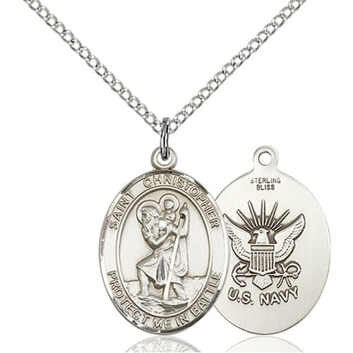 Sterling Silver St. Christopher Pendant-Navy
