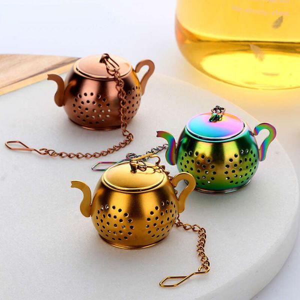 Teapot Shape Strainer Stainless Steel Loose Tea Infuser With Chain Herbal Spice Filter Diffuser Kitchen Gadget Teaware